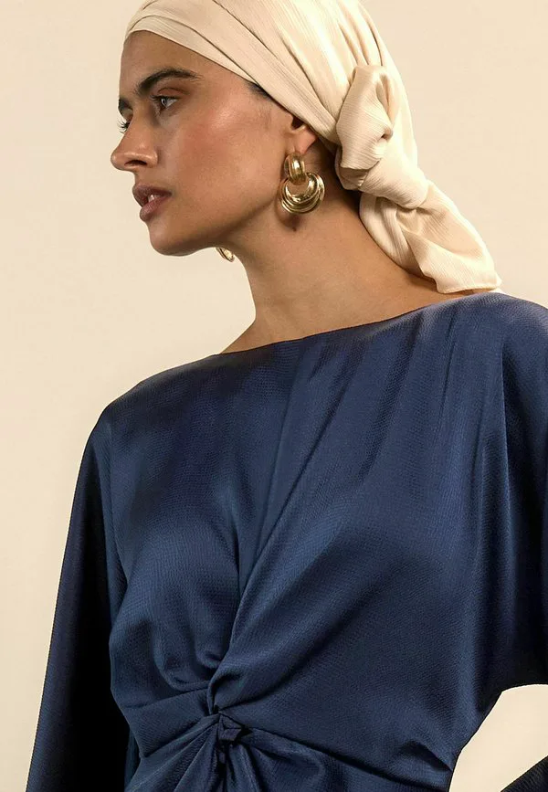 Платье-Макси прямого кроя с текстурой и перекрученным передом Next, Navy Blue — фото 4