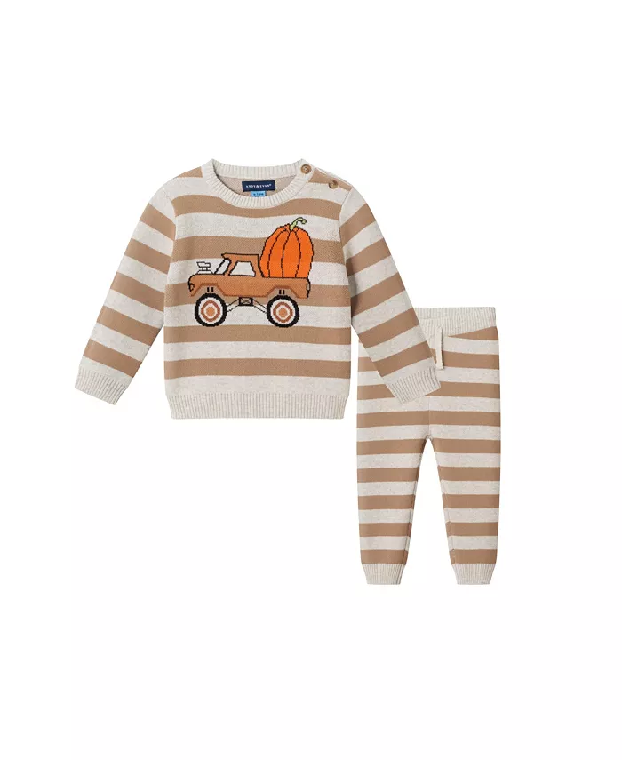 

Детский полосатый свитер с комплектом «Грузовик» Andy & Evan, коричневый/бежевый