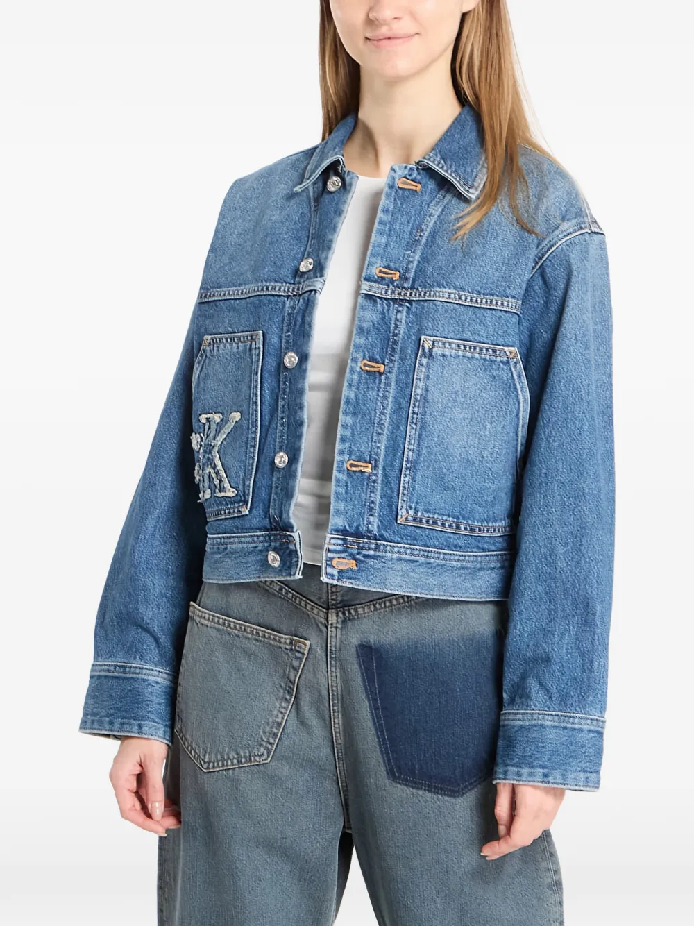 Джинсовая куртка в стиле рабочей одежды с нашивкой-логотипом Calvin Klein, синий — фото 3