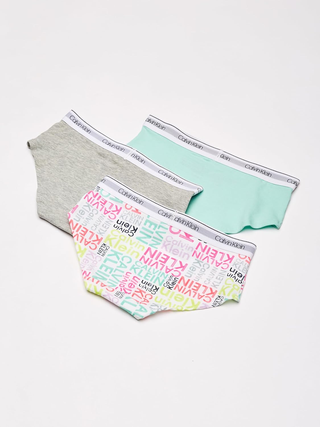 Нижнее белье Calvin Klein для девочек, современное, хлопковое, хипстерское, упаковка, 3 Pack - Heather Grey/Teal/Signature White — фото 4