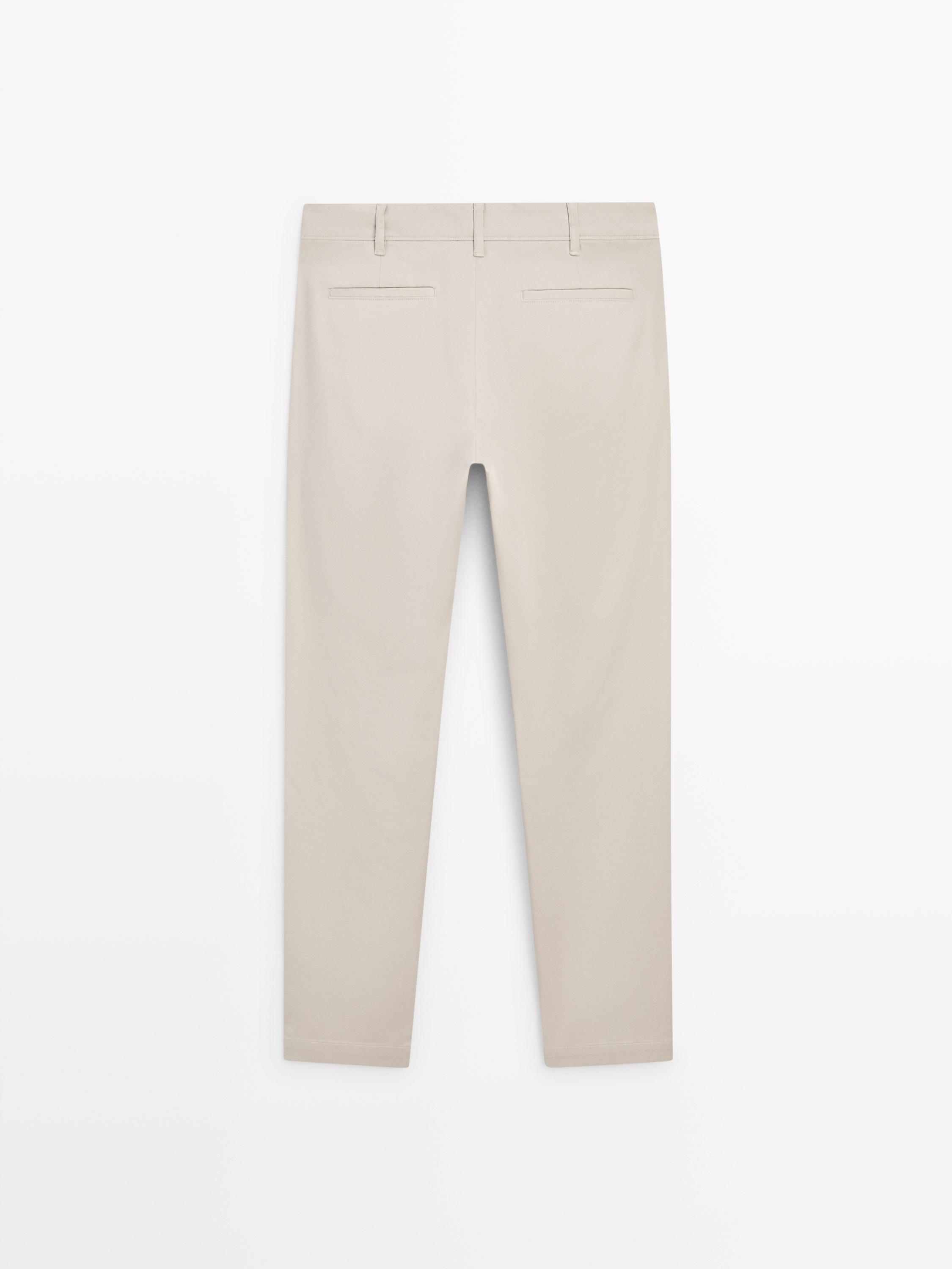 Брюки slim fit из хлопковой смеси Massimo Dutti, beige — фото 3