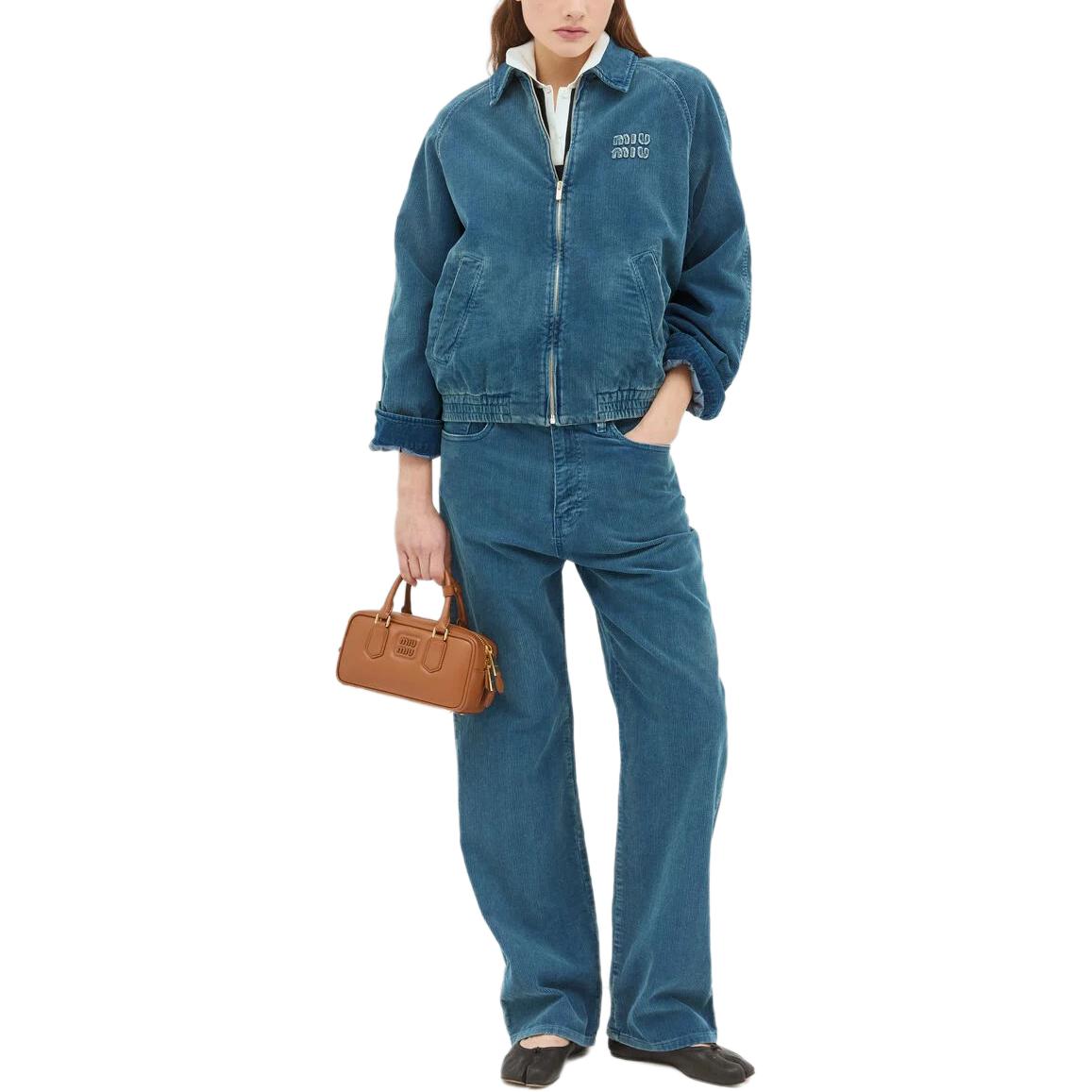 MIU MIU Детализированная куртка с молнией, Blue — фото 4