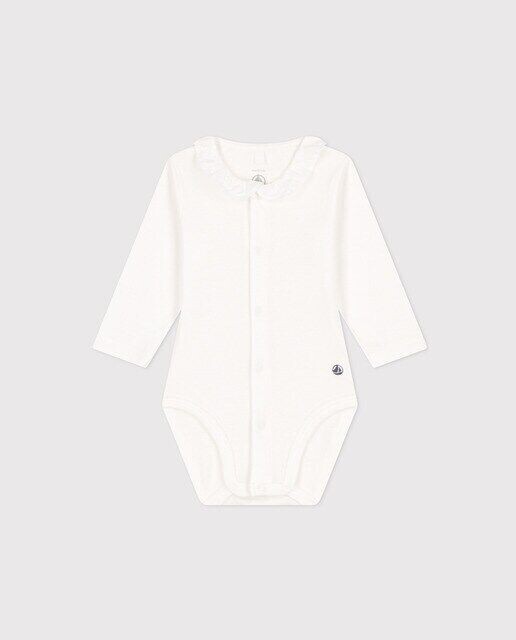 

Детское боди с хлопковым воротником и длинными рукавами Petit Bateau, белый
