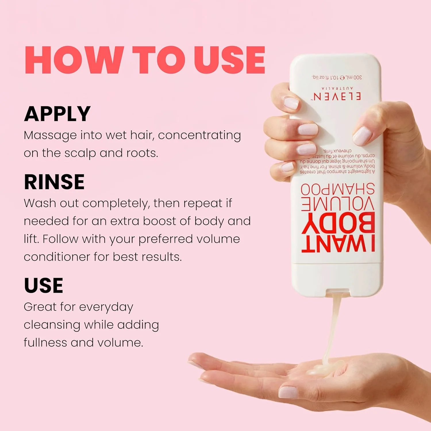 ELEVEN AUSTRALIA I Want Body Volume Shampoo - шампунь для женщин и мужчин, придающий объем и густоту тонким волосам, безсульфатная формула для легких волос. 299 мл — фото 4