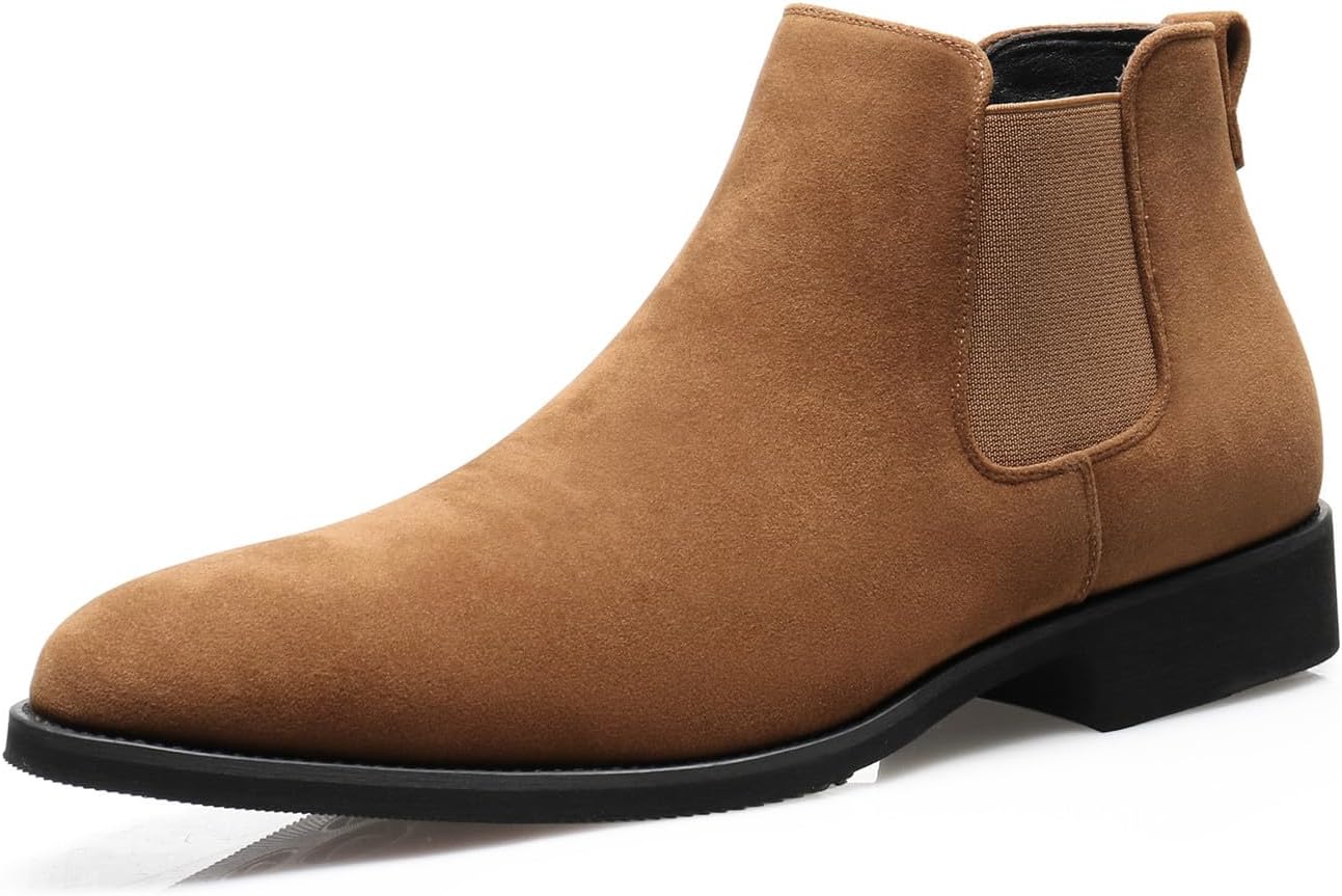 

Мужские замшевые кожаные челси Santimon, деловые ботинки с острым носком, повседневные кожаные ботинки до щиколотки, Tan