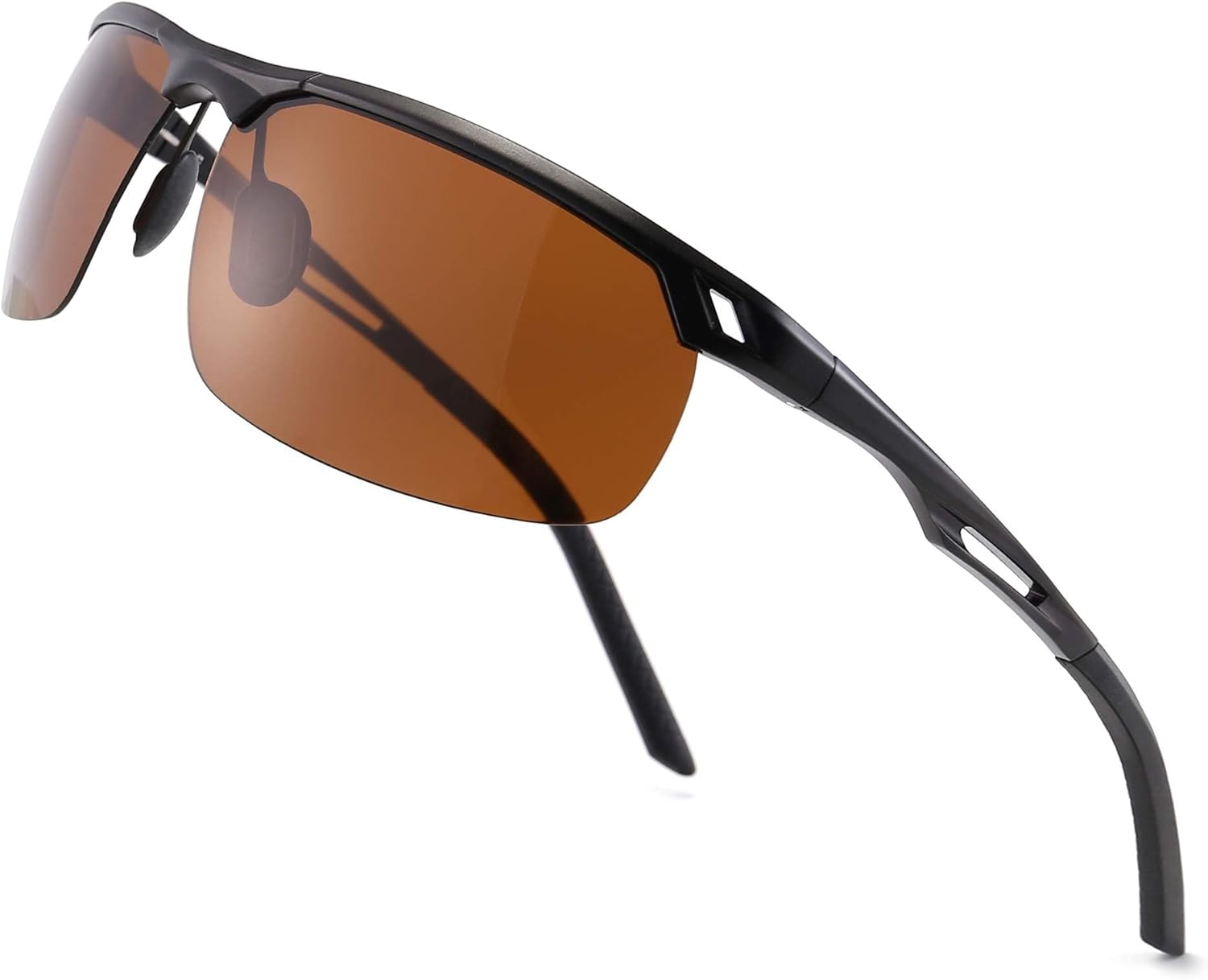 

SUNGAIT Мужские и женские поляризованные спортивные солнцезащитные очки + Солнцезащитные очки для бейсбола, рыбалки, вождения + Оправа из алюминия и магния с защитой от УФ-излучения UV400, Black Frame/Brown Lens