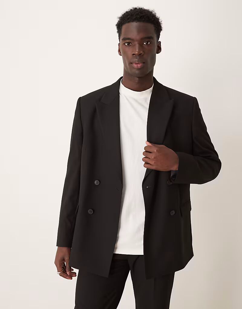 

Двубортный свободный пиджак ASOS DESIGN черного цвета