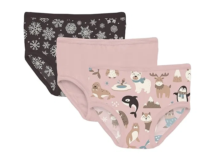 Трусы детские набор 3 шт Print Girl's Underwear Set Kickee Pants Kids, Melody Sugar Plum/Desert Rose/Natural Silly Penguins