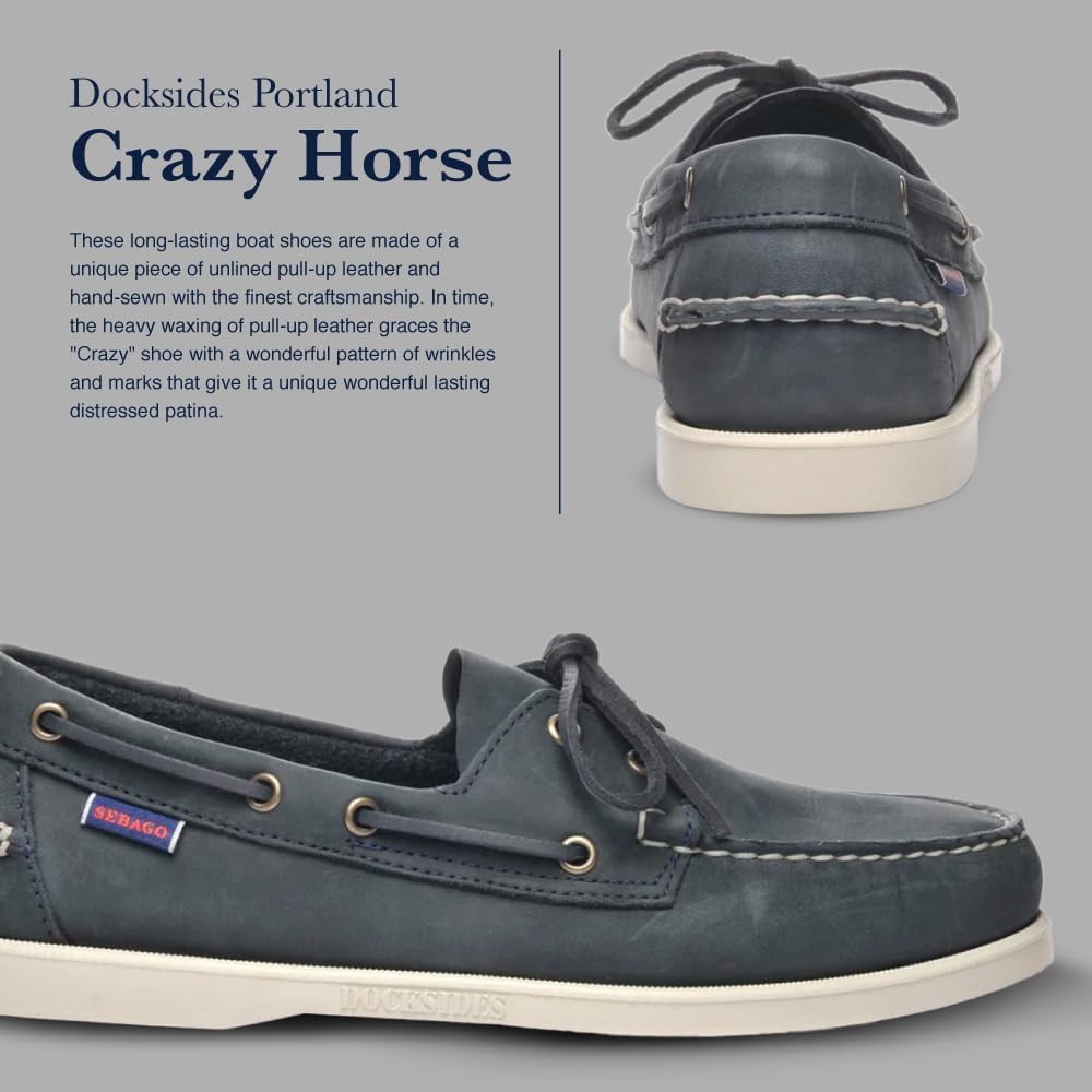 Мокасины Sebago Portland Crazy H - с узорчатой и искусственно состаренной вощеной кожей, подкладкой из кожи и резиновой подошвой, не оставляющей следов и не скользящей, темно-синий — фото 4