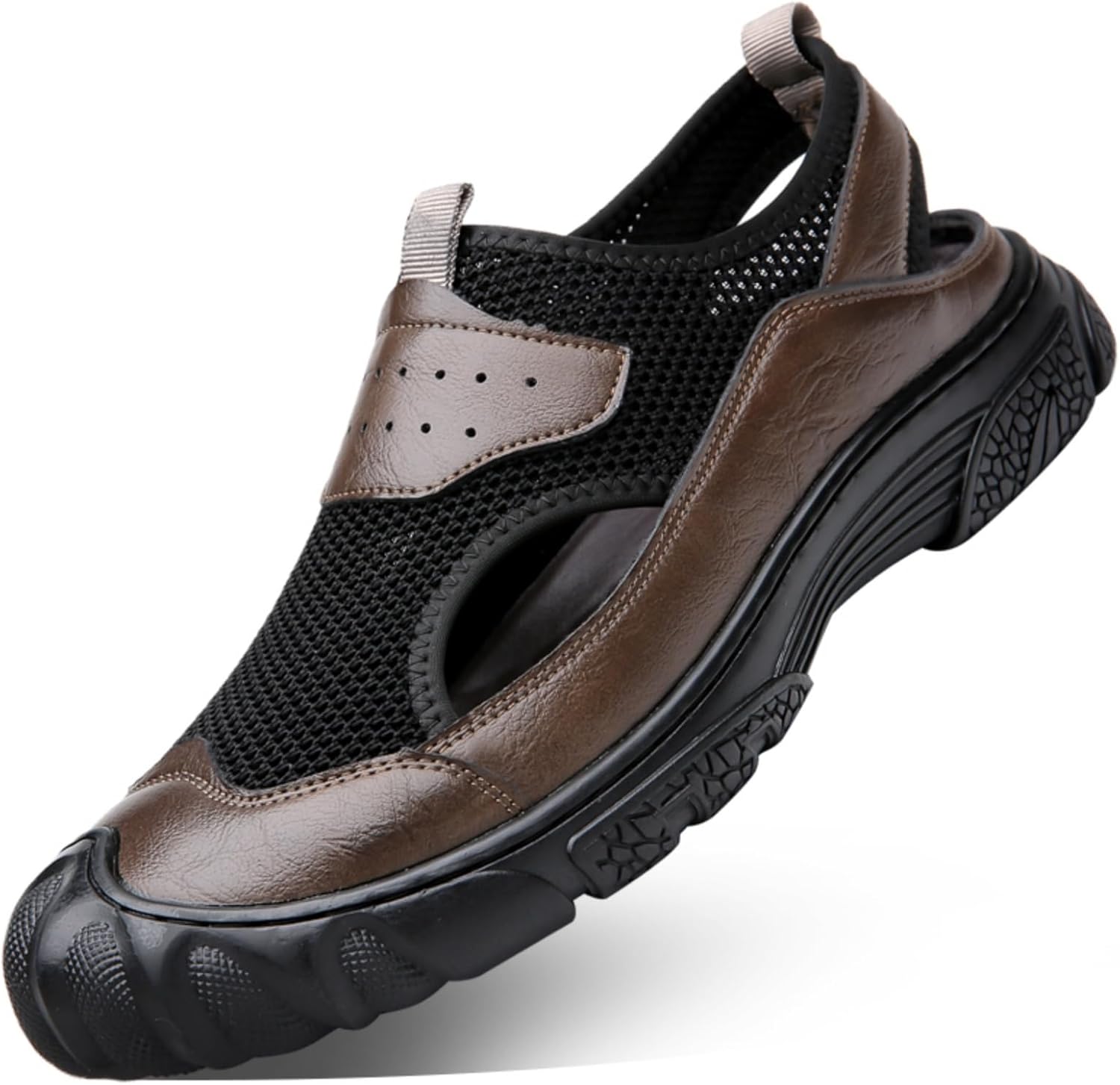 

Мужские кожаные вязаные мокасины с противоскользящей подошвой - дышащие открытые повседневные туфли для прогулок и путешествий Kelibasi, коричневый