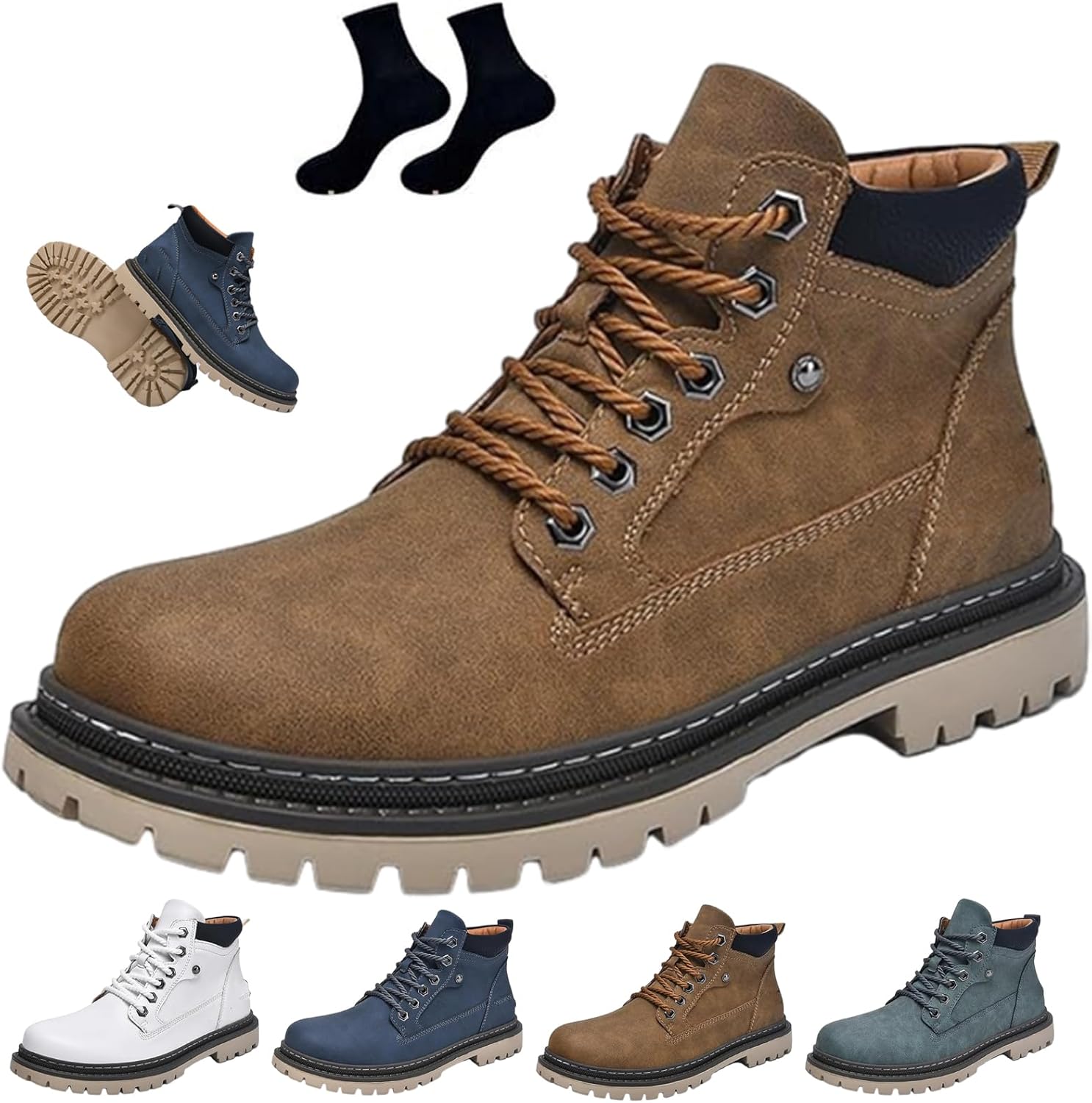 

Мужские ручной работы кожаные ботинки GHTRHSB для вождения - с широким круглым носком, противоскользящие, на шнуровке, высокие ботильоны, водонепроницаемые, устойчивые к проколам, ортопедические чукка-бутсы с поддержкой свода стопы, коричневый