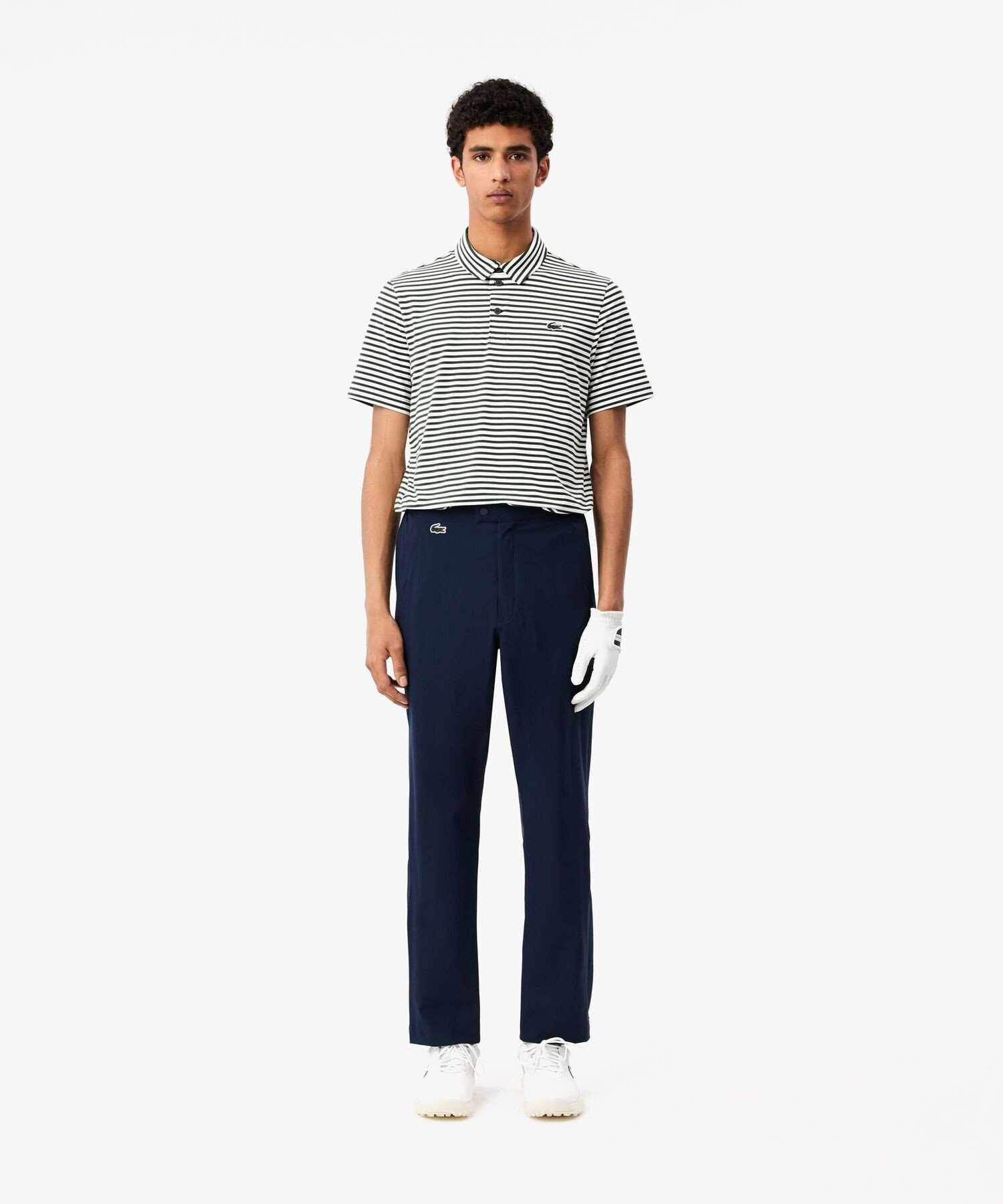 Футболка-поло LACOSTE Ultra Dry, с полосками, защита UPF50+, Green — фото 4
