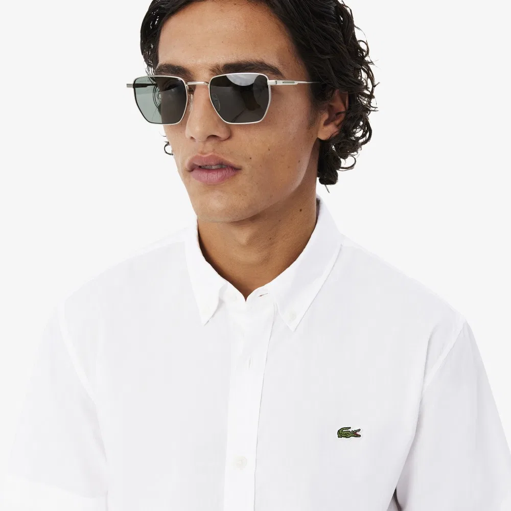 Мужская рубашка с коротким рукавом из лёгкого поплина, белая, от Lacoste — фото 2