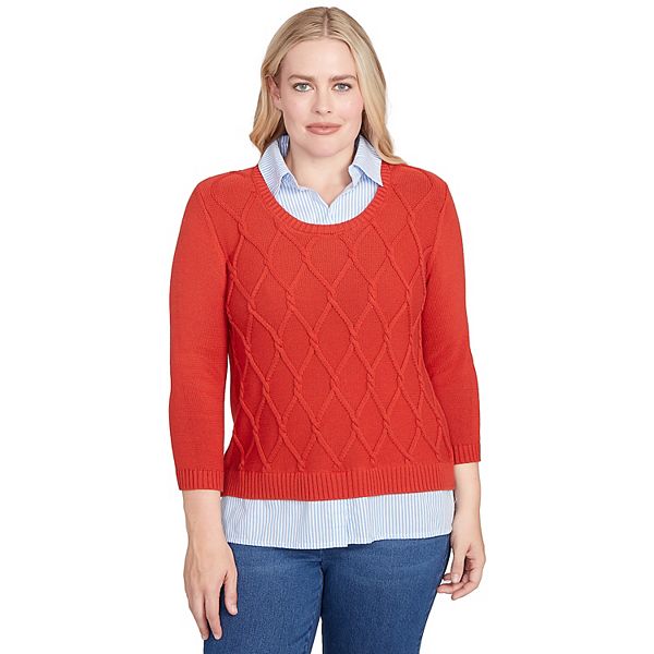 

Женский свитер с вязаным узором и тканевой отделкой Alfred Dunner