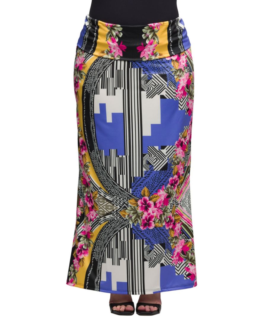 

Длинная юбка-макси с принтом и отворотом на талии, больших размеров 24seven Comfort Apparel, Blue Multi