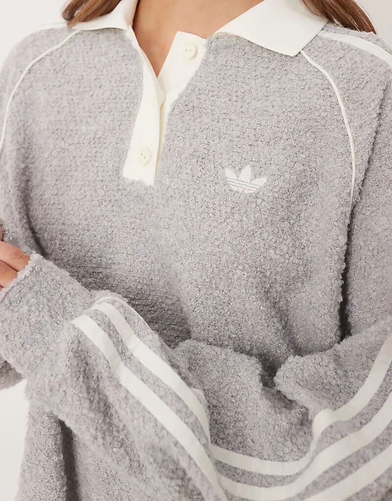 Трикотажное поло Adidas Originals большого размера серого цвета — фото 2