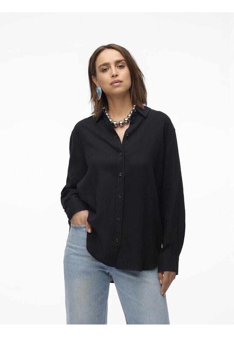 

Блузка-рубашка из льна для женщин VERO MODA, черный