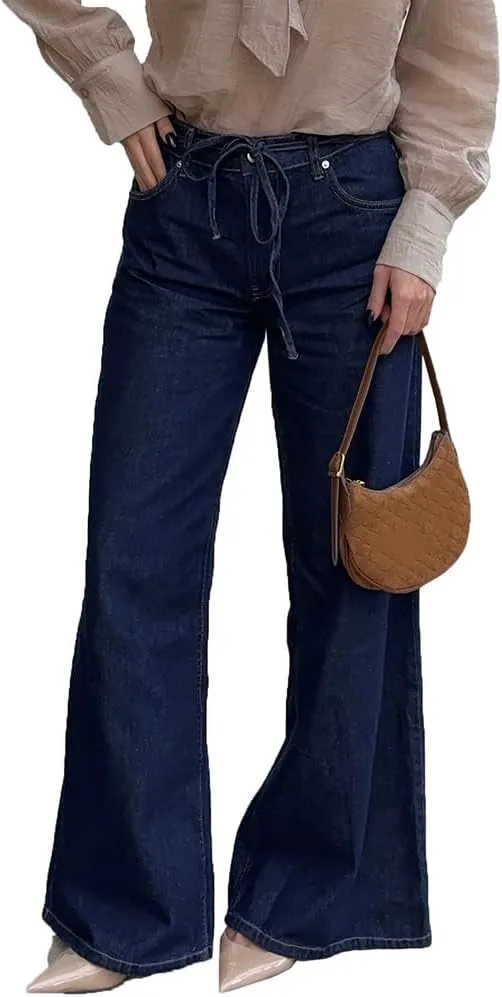 

Женские джинсы baggy wide leg mid waist vintage washed с drawstring cffvdiz