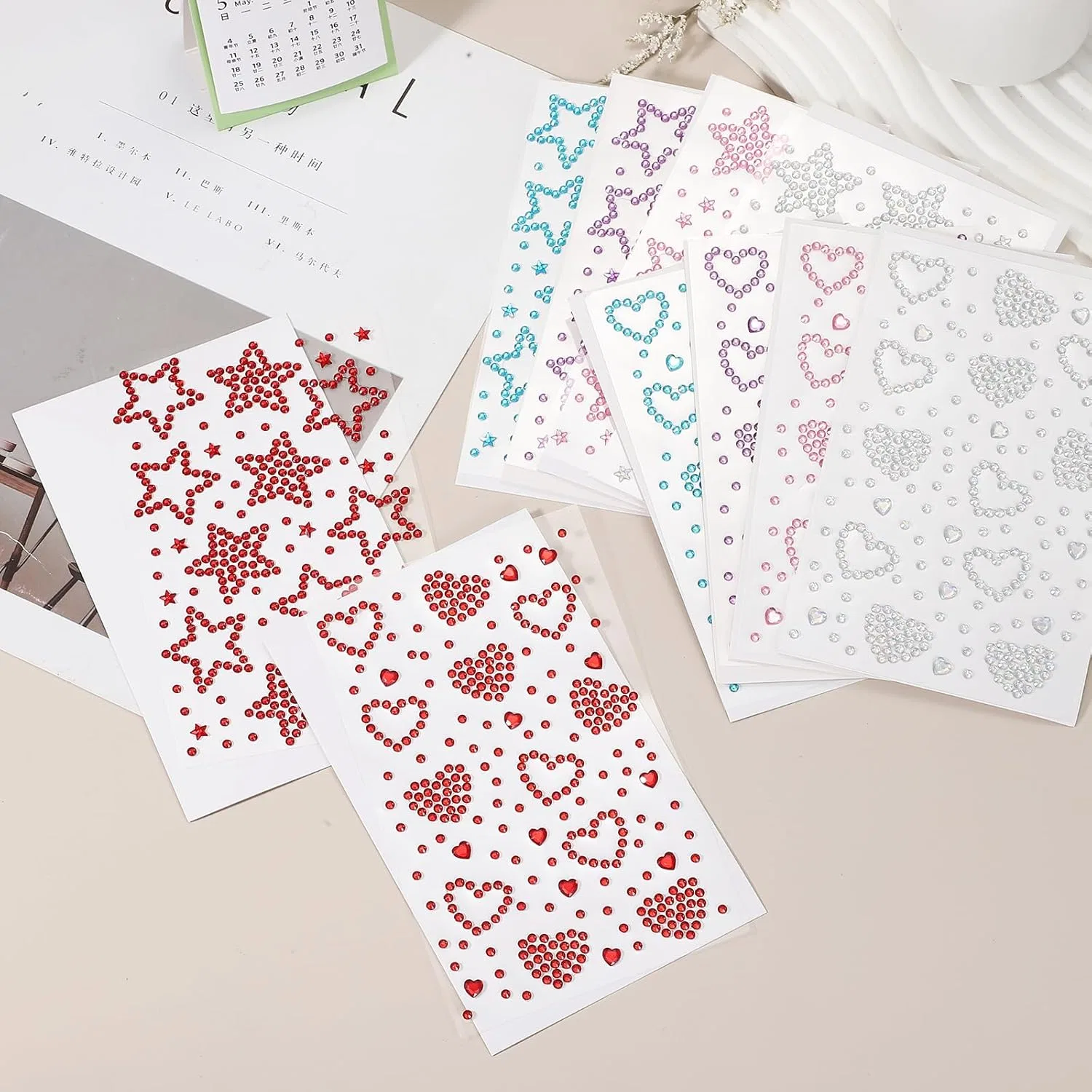 Стикеры для лица PATIKIL Heart Face Gem Stickers, розовый, 3 шт — фото 4