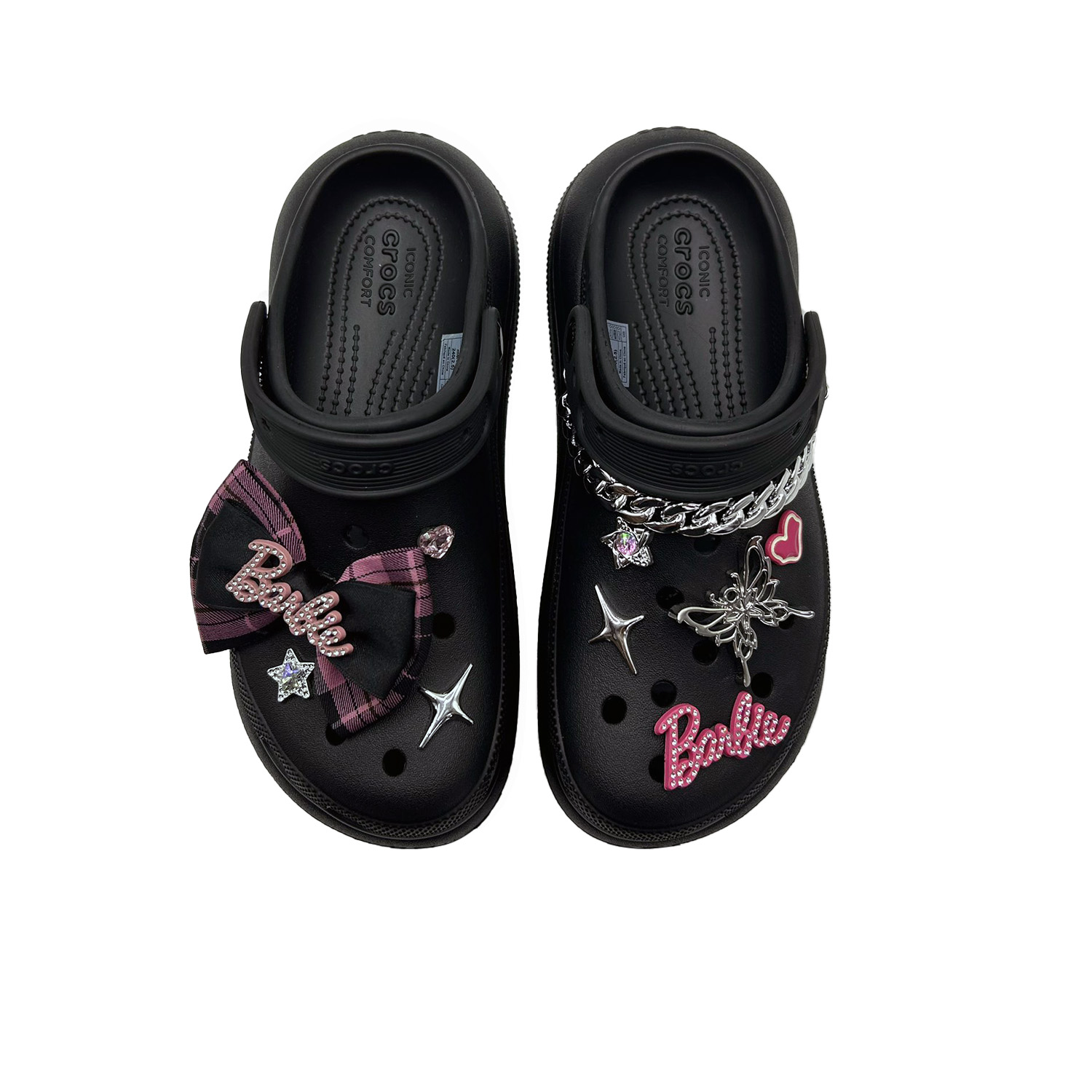 Crocs Классические бесшумные клоги в клетку с бантом унисекс черные, цвет Black — фото 4
