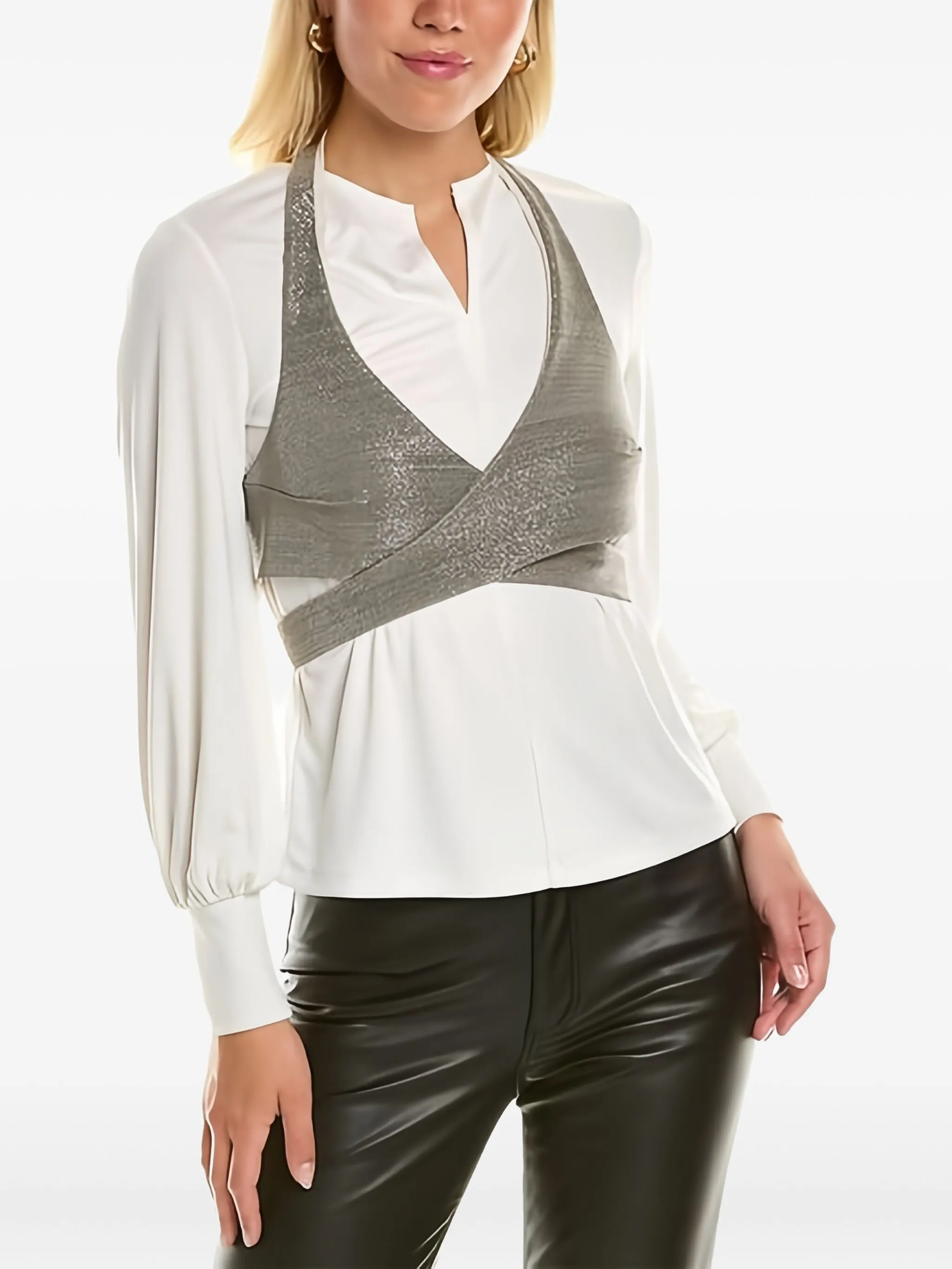 

Рубашка с вырезом халтер и длинными рукавами Brunello Cucinelli, серый