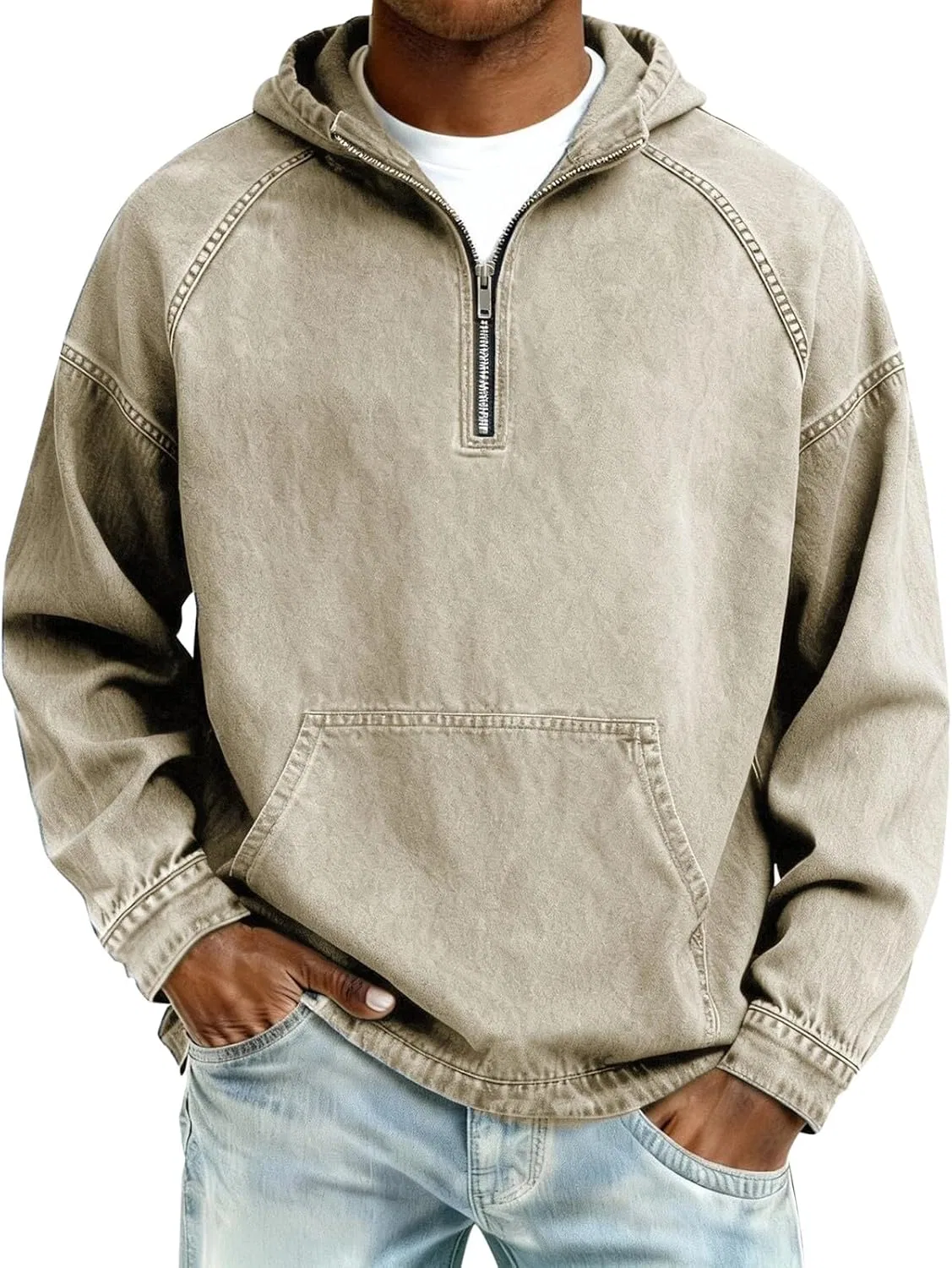 Худи мужское с капюшоном, молнией, бренд Generic, цвет Khaki