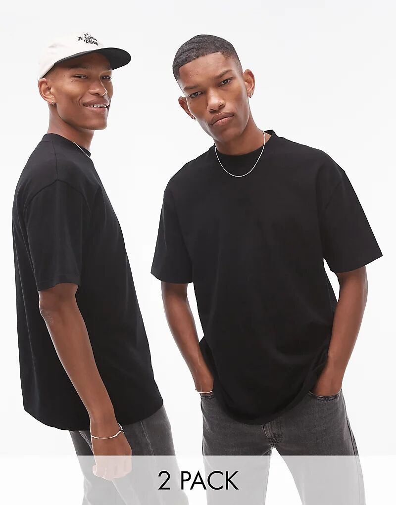 

2 футболки свободного кроя черного цвета Topman