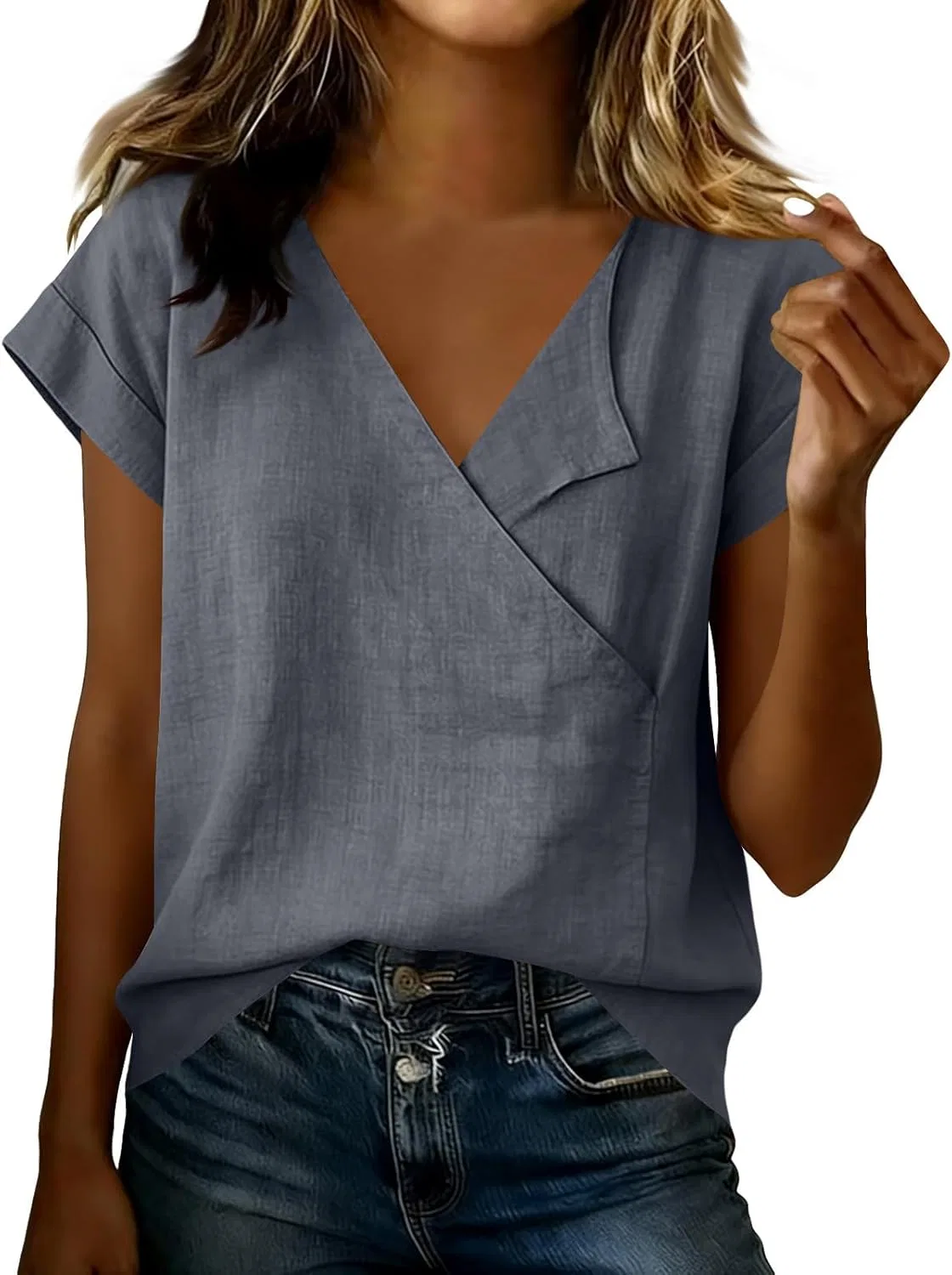 Футболка с v-образным вырезом, Cotton Linen, серая