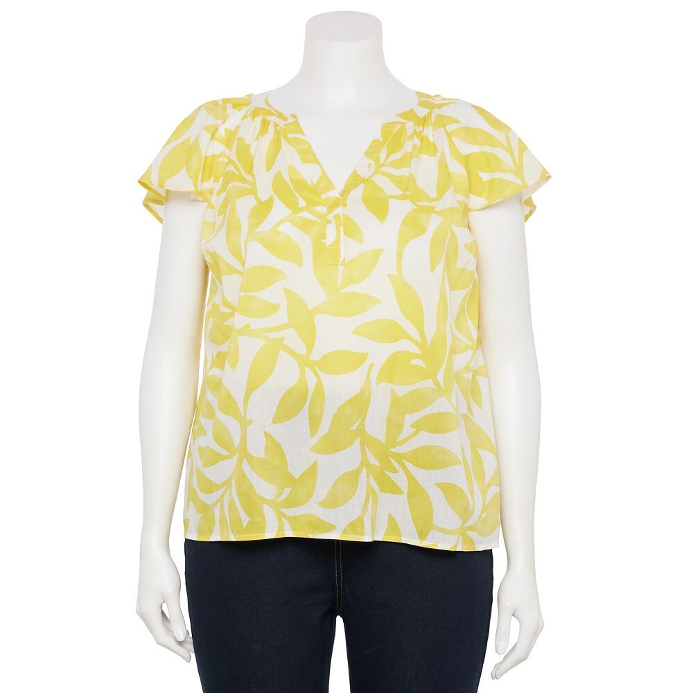 

Топ больших размеров Sonoma Goods For Life с развевающимися рукавами, цвет Sunny Yellow Foliage