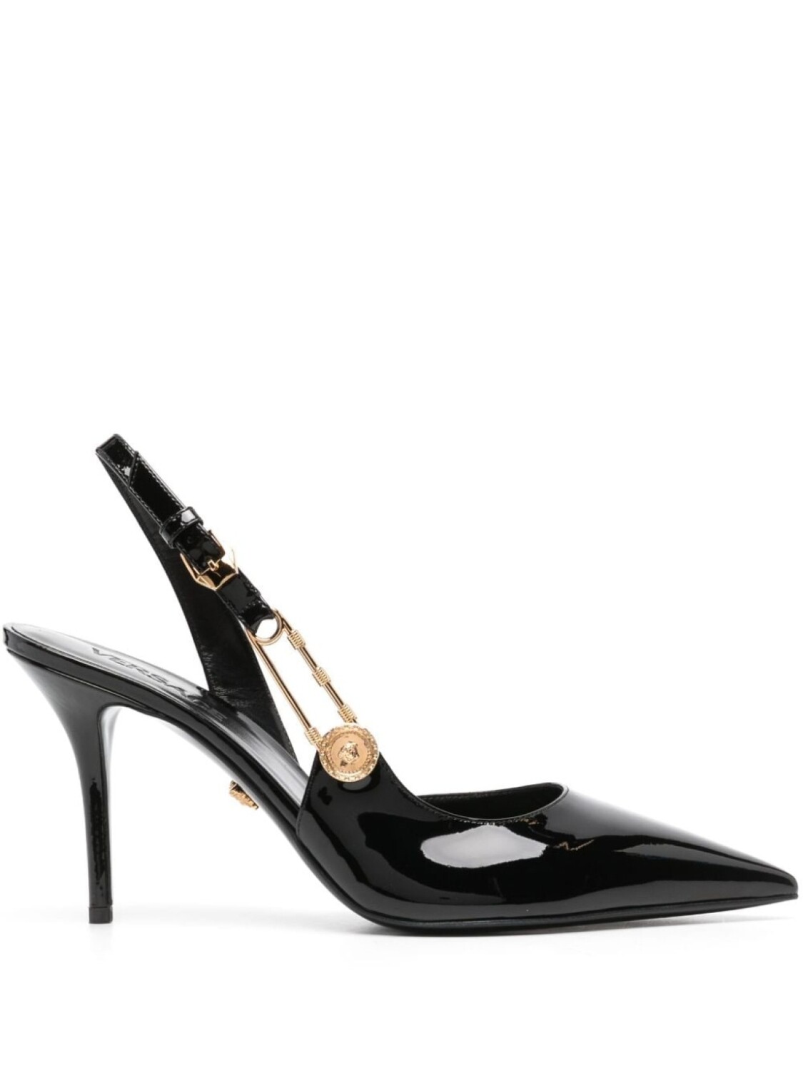 

Versace туфли с ремешком на пятке и декором Safety Pin, черный
