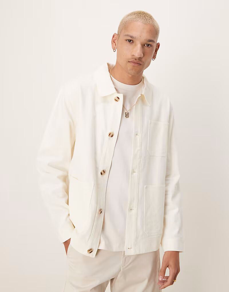 

Белая рабочая куртка ASOS DESIGN из льняной смеси премиум-класса