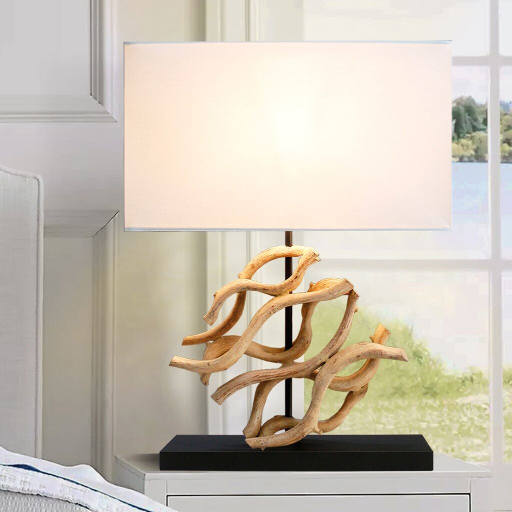 

Riess-ambiente design настольная лампа WAVE 60см из натурального массива дерева, белый хлопок, абажур, настольная лампа, бежевый