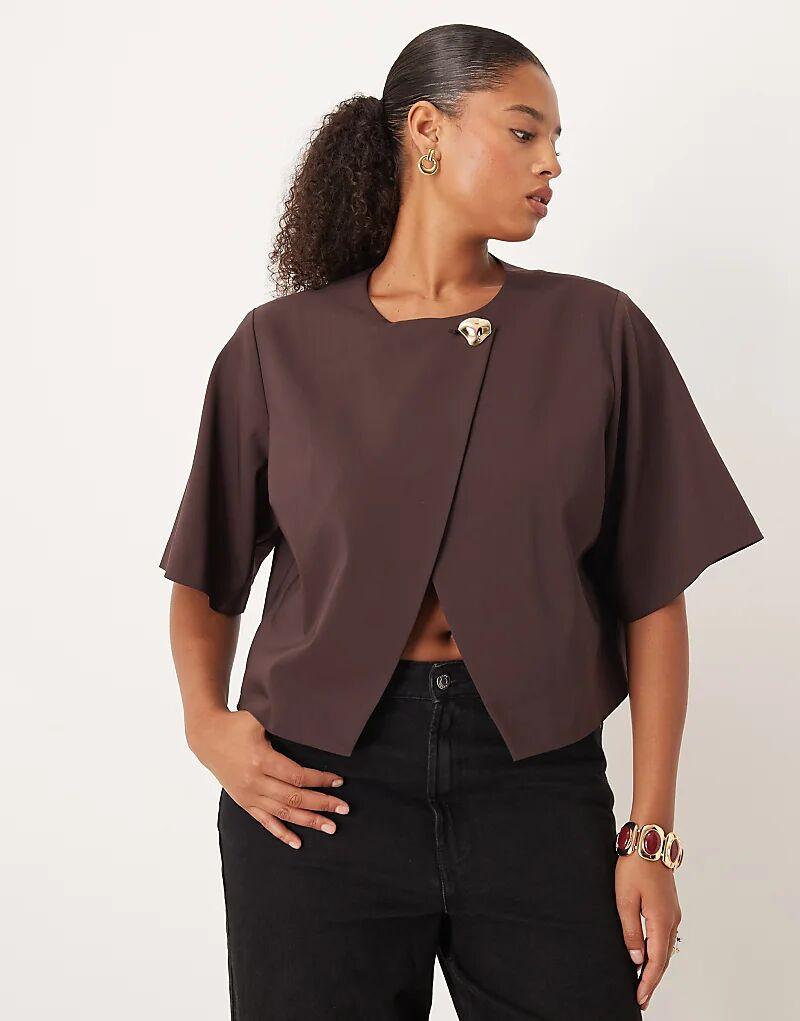 

Строгий жакет с золотыми пуговицами ASOS DESIGN Curve цвета шелковицы