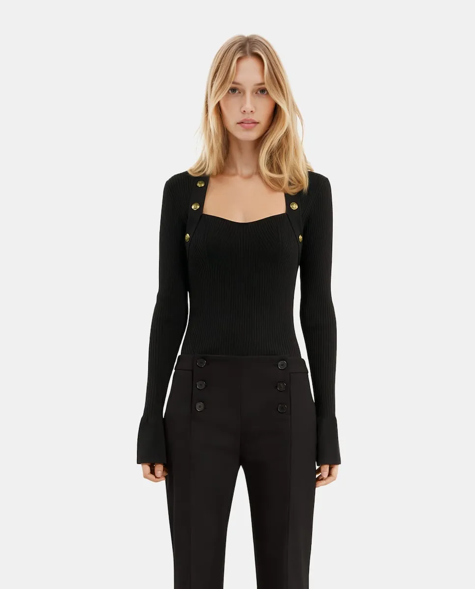 

Женский приталенный свитер в рубчик The Kooples, черный