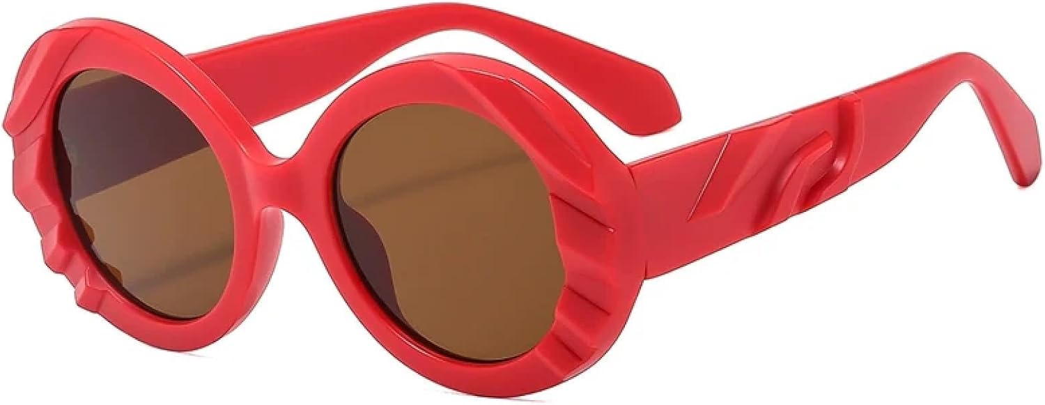 

Модные панк-солнцезащитные очки большого размера в круглой оправе для женщин и мужчин, роскошные летние очки для путешествий, защита от УФ-излучения UV400 TKKTLLT, Red Brown