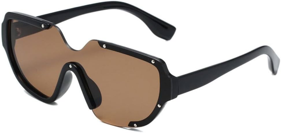 

Солнцезащитные очки One Piece в стиле пэчворк для женщин, с большой оправой, плоской верхней частью и заклепками, ретро-очки с зеркальными линзами для женщин и мужчин MTZJH, 3