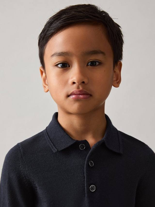 

Детская поло с длинным рукавом Trafford из шерстяной смеси Reiss, Navy