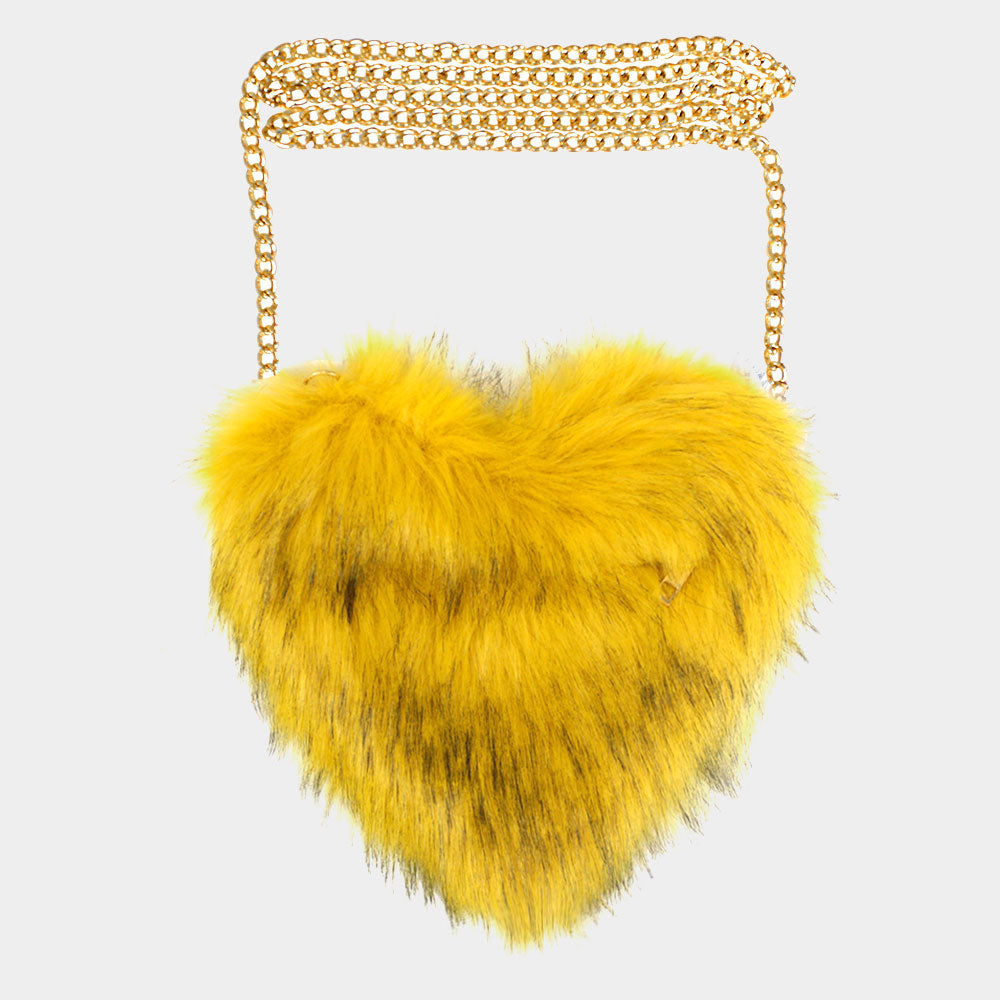 

Сумка через плечо с искусственным мехом в виде сердца FASHNZFAB, Mustard