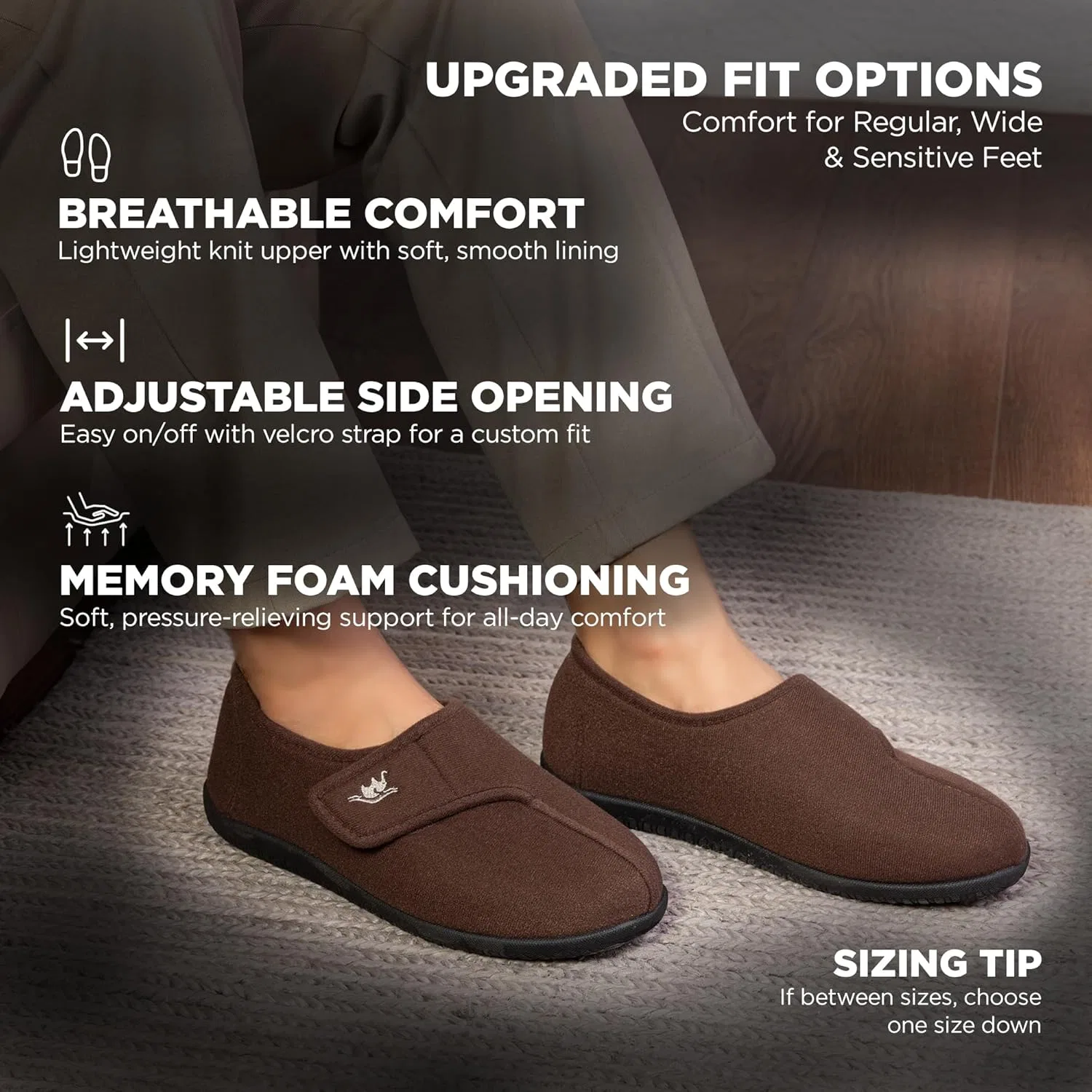 Тапочки с регулируемой застежкой, Memory Foam, Terry-brown EUROPEAN SOFTEST — фото 2