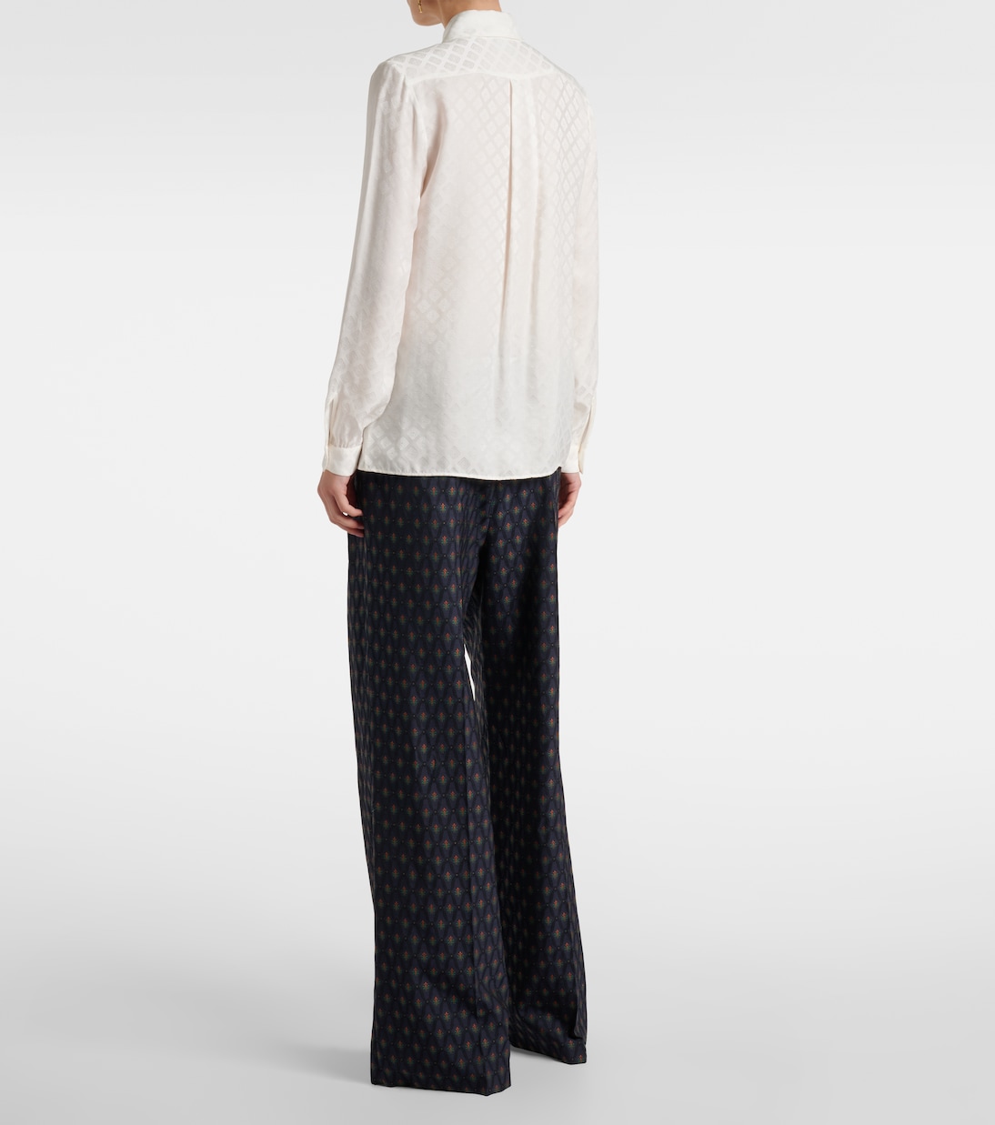 Блузка из смесового шелкового атласа с принтом Etro, Cream White — фото 3