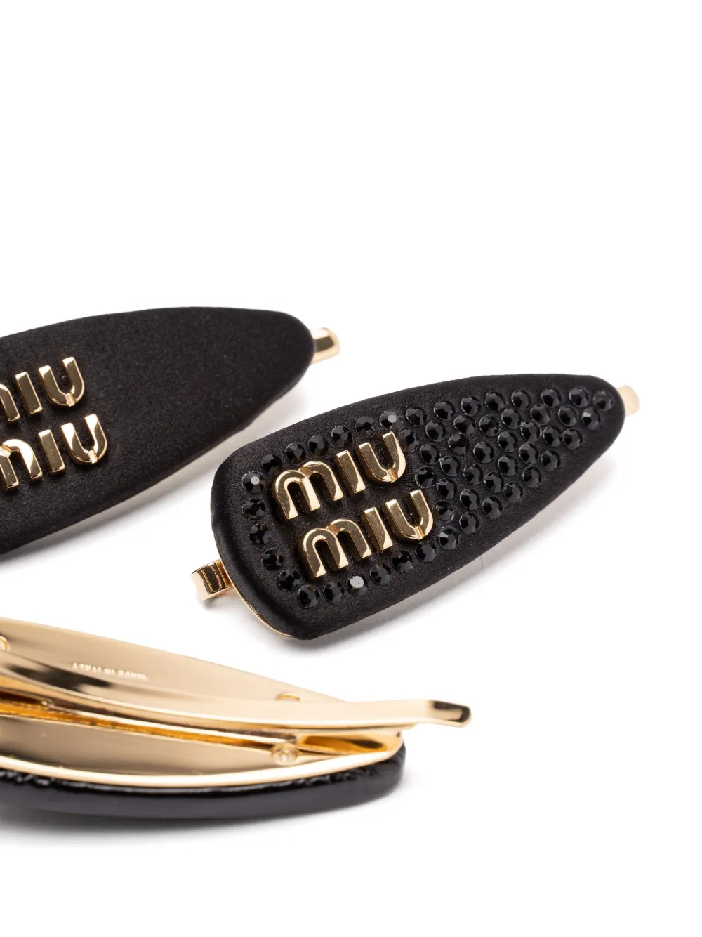 Комплект из трех заколок для волос с логотипом Miu Miu, черный — фото 2