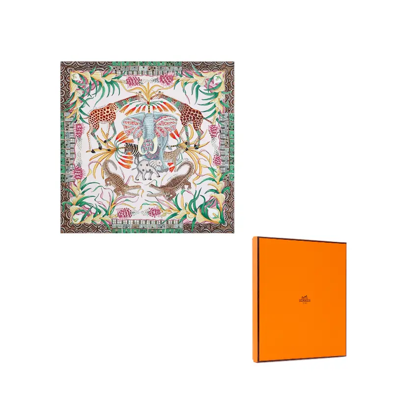 

HERMES Шёлковый шарф женский светло-розовый зелёный жёлтый, Light Pink/Green/Yellow