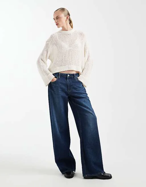 

Бежевый вязаный джемпер открытой вязки ASOS DESIGN