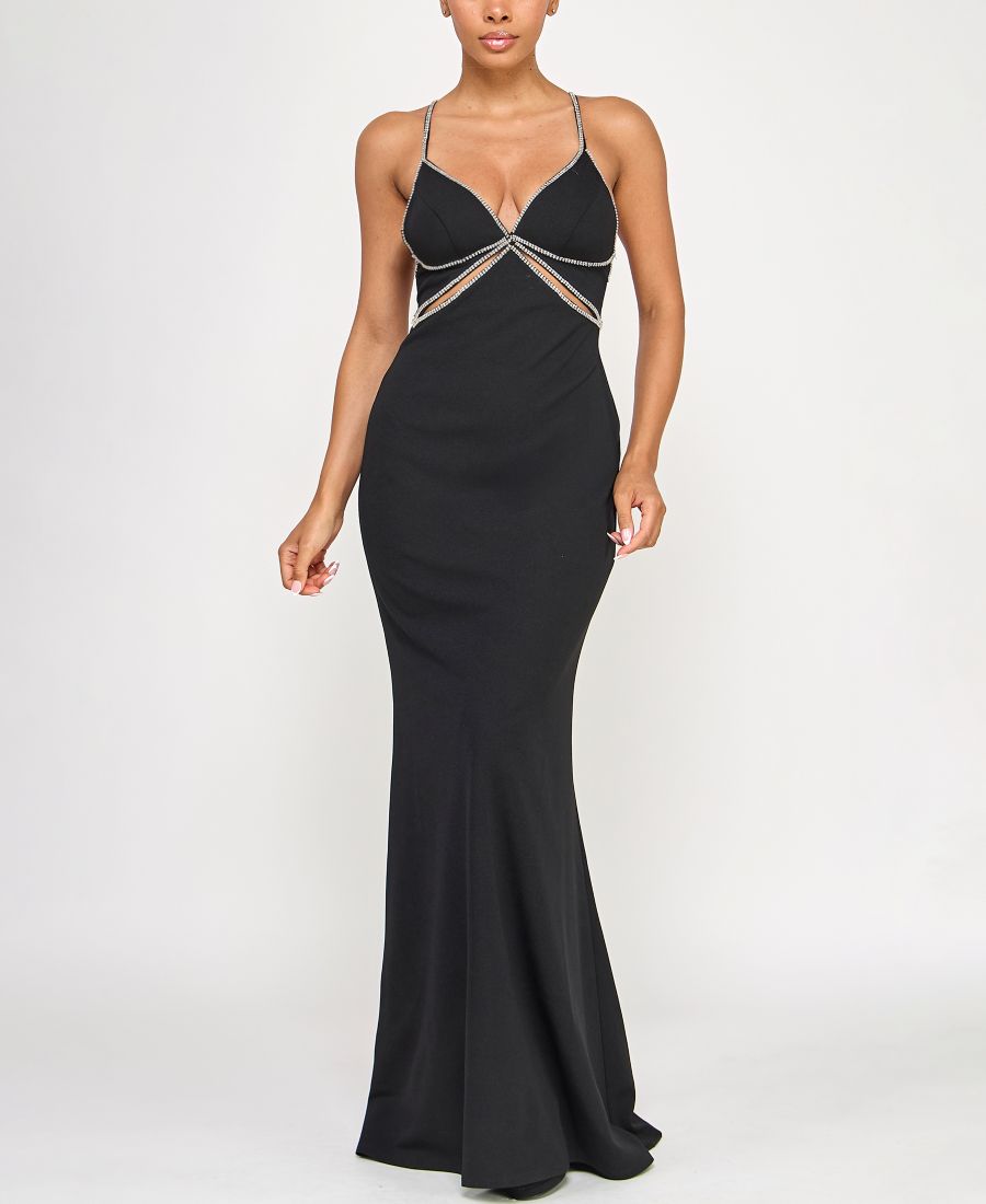 

Платье для юниоров из ткани дайвинг с вырезанными стразами SENI & CADE, Black