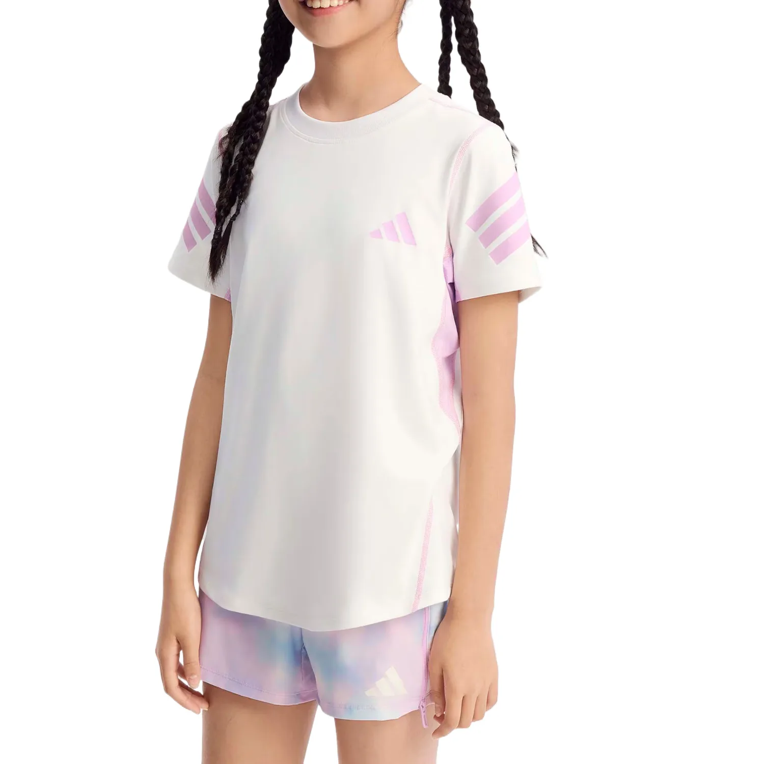 Футболка для детей с круглым вырезом Adidas, Bright White/Purple — фото 4
