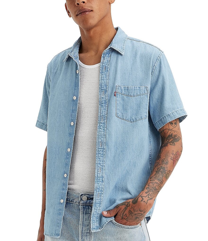 

Рубашка классического кроя Levi's из ткани шамбре с короткими рукавами, синий