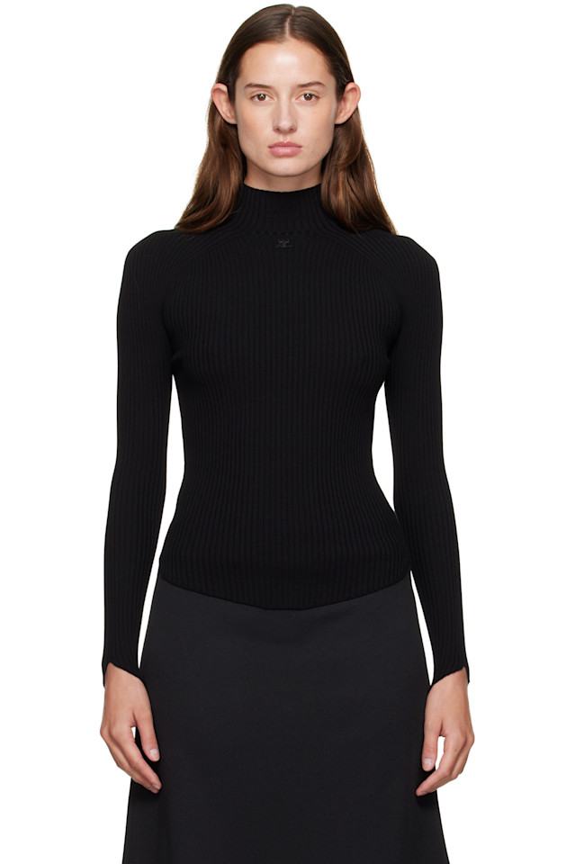 

Свитер с круглым вырезом и воротником-стойкой Courrèges, черный