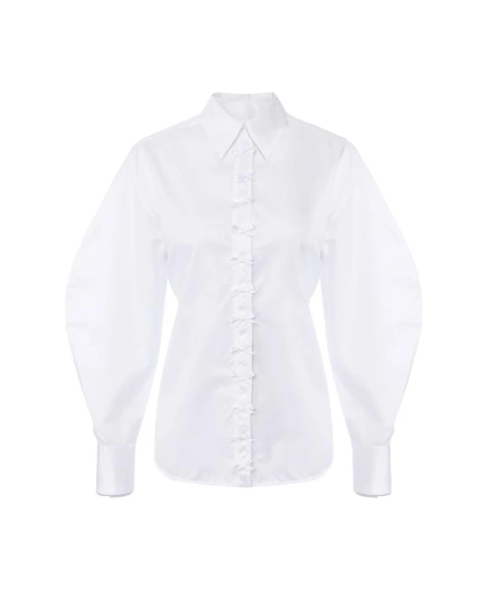 

Рубашка из хлопкового поплина с бантиками Elisabetta Franchi, белый