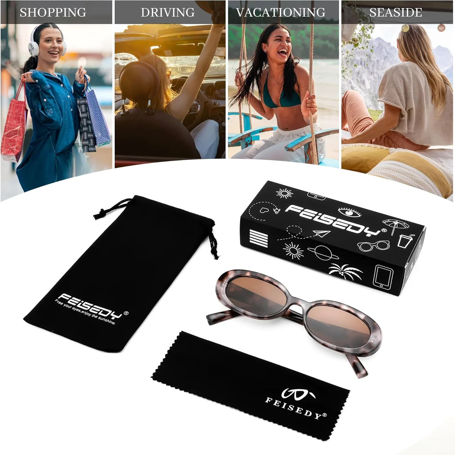 

Солнцезащитные очки FEISEDY в стиле ретро, ​​овальные, 90-е, узкие, круглые, легкие, модные в стиле Y2k, артикул B1171, 305 Pink Leopard Frame & Brown Lens