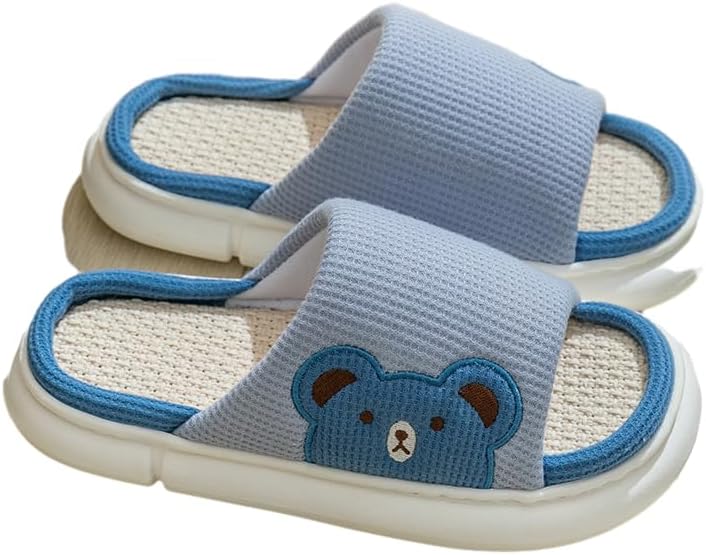 

Милые тапочки-зайчики Kawaii в виде медвежонка для женщин и мужчин, домашние тапочки-животные Kfvim, синий